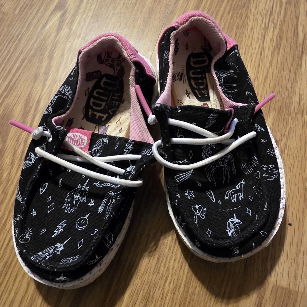 Hey Dude Kids Black Moccasins with Pink Accents